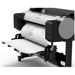 Canon TM-300 printing a technical drawing into an upright basket